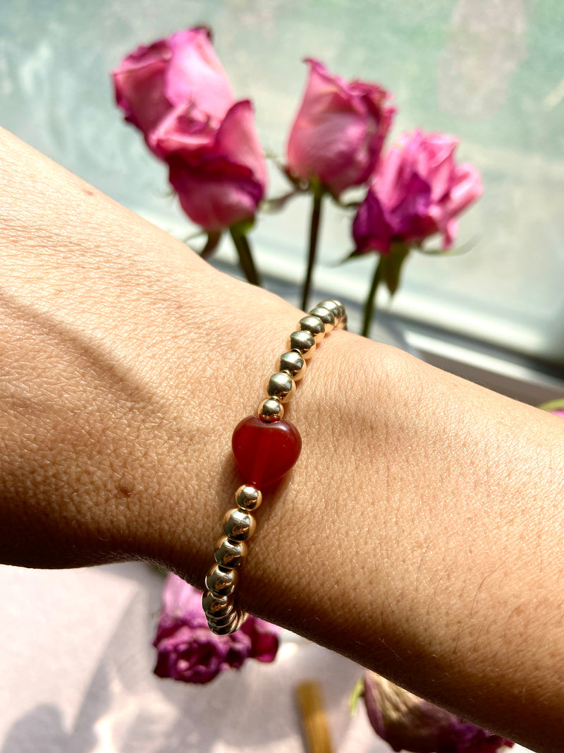 Carnelian Heart x Gold Bracelet