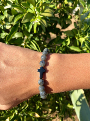 Men’s Black Labradorite & Black Onyx Cross Bracelet